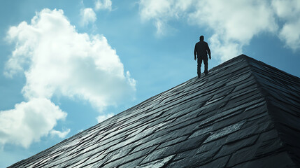 Silhouette of a Person Standing on a Roof