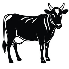 Fototapeta premium Cartoon illustration of black and white cow and bull silhouettes on a white background