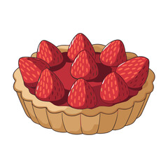 Colorful cartoon doodle style strawberry tart vector illustration featuring luscious berries