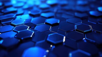 Obraz premium Abstract futuristic background with blue hexagonal shapes and metallic sheen