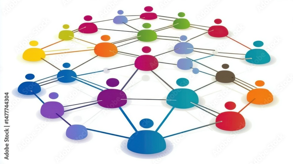 Poster global network connectivity, colorful business connection of lines from nodes it is connected to end