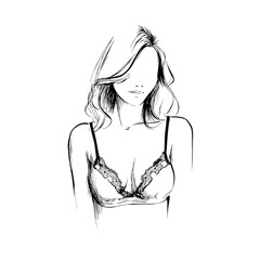 vector sketch woman in bra on white background .Generative AI