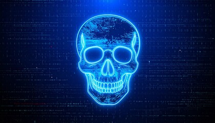 Cyber threat symbol in neon light in dark environment