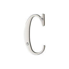 A silver letter C with a hook on the bottom