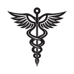 Simple caduceus symbol with clean vector lines on white background