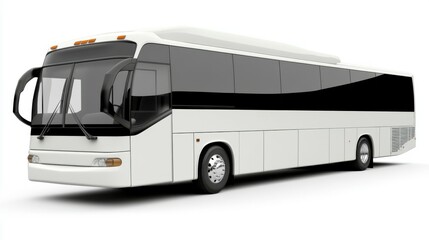 A sleek and modern 3D rendering of a large white bus, depicted in profile against a clean white background