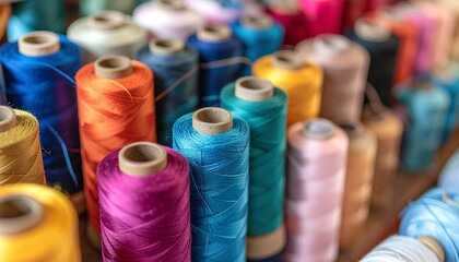 colorful spools of thread in a craft workshop displaying vibrant hues