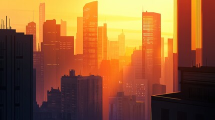 Obraz premium Aerial view of modern city skyline and buildings at sunrise in Shanghai. illustration , no logos, no brands