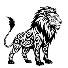 Obraz premium Tribal lion illustration with intricate patterns in black and white 
