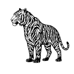 Fototapeta premium Stylized tiger silhouette with intricate black and white patterns 