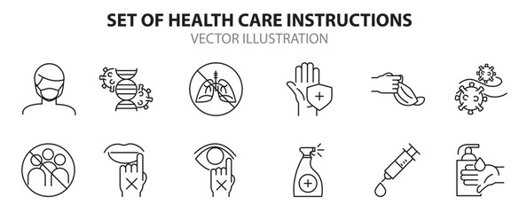 Health care instructions for covid-19 icon pack