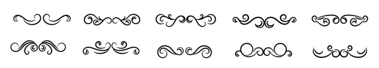 Set of swirl border calligraphy and dividers decorative vector in vintage style on white background