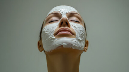 A serene Caucasian woman with a creamy facial mask, indulging in self-care ritual for Solstice rejuvenation and Epiphany