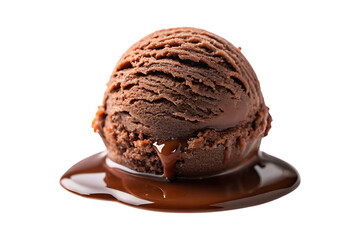 Indulgent Dark Chocolate Ice Cream Scoop Drenched in Rich Chocolate Sauce transparent background