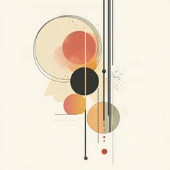 Abstract Geometric Composition: A modern geometric composition featuring a balance of circles, lines, and shapes in a minimalist design, evoking a sense of balance and aesthetic harmony.