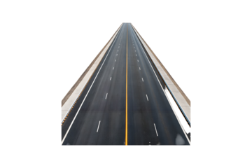 Perspective View of a Black Asphalt Highway with Road Markings and Shoulders transparent background