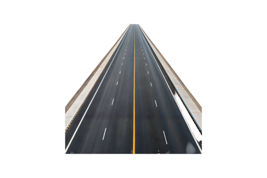Perspective View of a Black Asphalt Highway with Road Markings and Shoulders transparent background