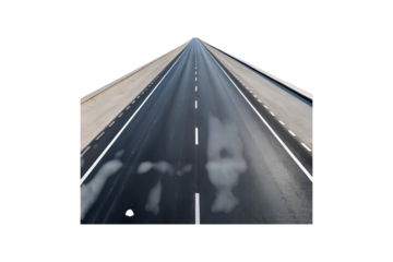 Aerial Perspective of a Long Stretch of Open Highway Road with Markings transparent background