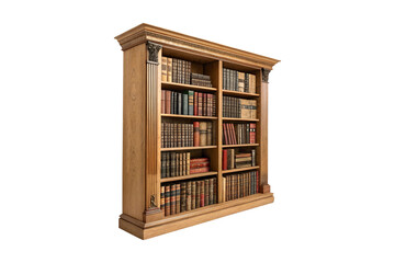 Grand Oak Bookcase with Intricate Detailing and Classic Book Collection Displayed Neatly transparent background