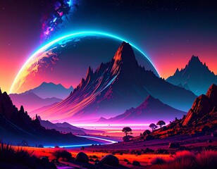 landscape of earth modern futuristic beautiful colors planet space