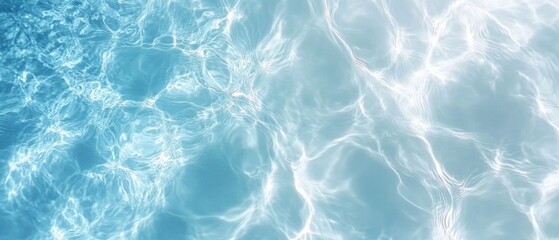 Clear blue transparent water surface in outdoor summer pool with ripples. Modern minimalistic summer texture. Top view. Closeup.