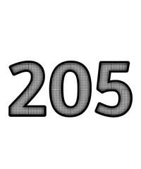 Black and white color numbers 205