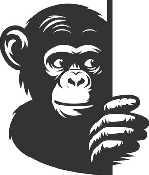 Black isolated artwork vector silhouette of a chimpanzee