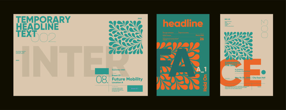 Clean botanical ornament overlays with punchy color blocks and strong sans-serif fonts used in urban innovation and event branding.