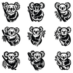 Koala silhouette vector, koala clinging to tree silhouette vector illustration, Minimalist Koala Silhouette