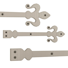 Three wooden objects with a design of a fleur de lis