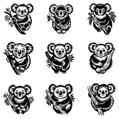 Koala silhouette vector, koala clinging to tree silhouette vector illustration, Minimalist Koala Silhouette