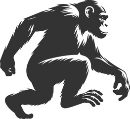 Black isolated artwork vector silhouette of a chimpanzee