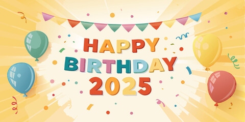 Obraz premium Happy birthday banner design, vector art, card with balloons