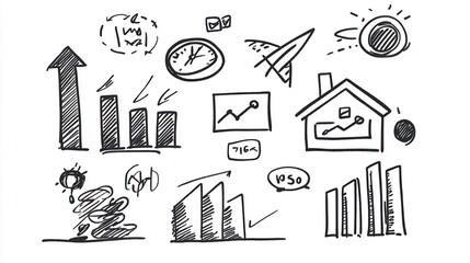 Hand-Drawn Business Doodles Representing Operational Flow, Market Segmentation, and Strategic Goals.
