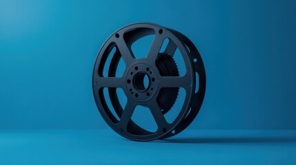 Naklejka premium Film Reel Close Up on Blue Background Studio Shot Cinematic Look Movie Industry Filmography Media Production