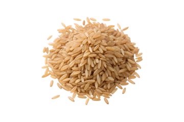 Pile of healthy and nutritious brown rice on a plain surface transparent background
