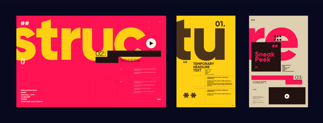 Bright typographic layout with expressive color palette and oversized fonts. Clear structure and modular zones suggest contemporary visual thinking.