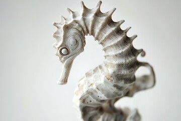 Fototapeta premium A graceful seahorse with a curled tail, its delicate body captured in fine detail against a white backdrop