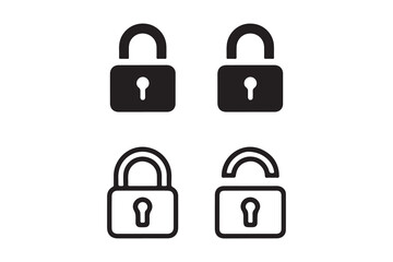This vector set features metal security icons of closed and open padlocks, symbolizing protection and safety