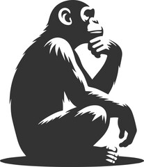 Black isolated artwork vector silhouette of a chimpanzee