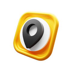 3D Map Pin Location Icon on Yellow Rounded Button

