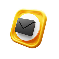 3D Black Mail Envelope Icon on Yellow Modern UI Button Right Angle