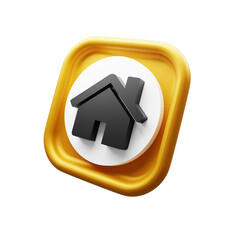 3D Black Home Icon on Yellow UI Button