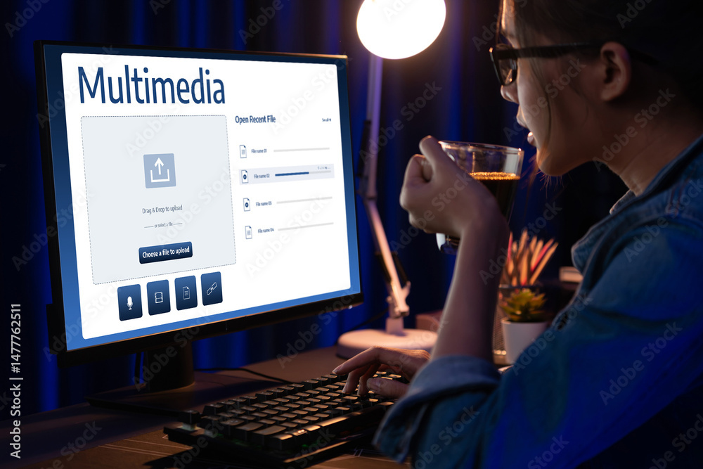 Poster multimedia cloud computing storage for uploading and store files online brisk for internet users and