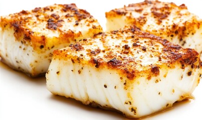 Pan-Seared Fish Fillets, close-up, food photography, white background, recipe
