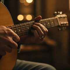 Fototapeta premium close up of a skilled and talented musician playing guitar