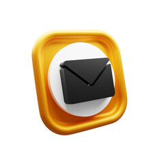3D Black Mail Envelope Icon on Yellow Modern UI Button