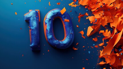 Celebrating a decade of success: ten years anniversary marked with a vibrant blue and orange design.