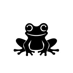 Minimalist black silhouette of a frog ready to leap on white background