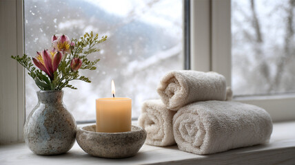 christmas decoration with candle and christmas tree